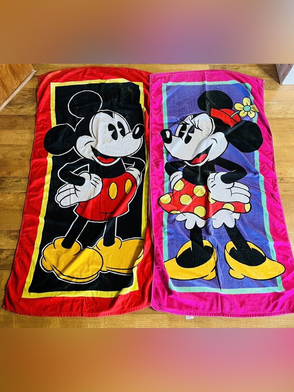Mickey and Minnie Mouse Classic Tropical Beach Towel SET Vintage FRANCO Estate